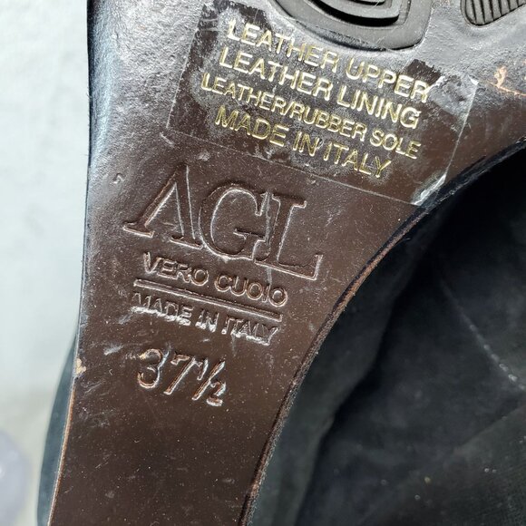 AGL Attilio Giusti Leombruni Shoes Womens 37.5 US 7.5 Black Leather Wedge *GUC* - Picture 8 of 11